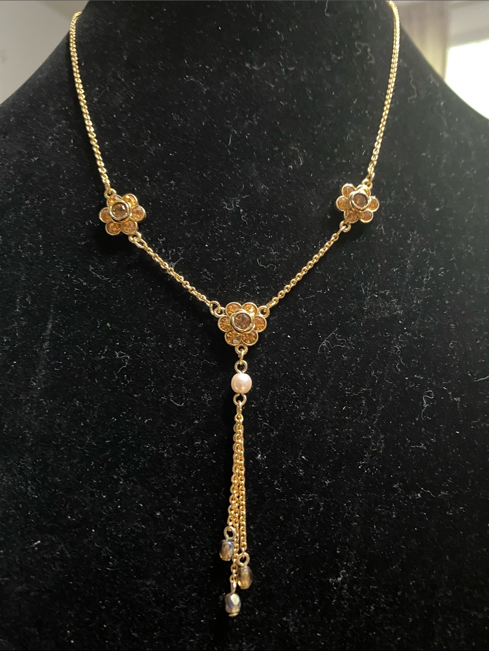 Premier Designs Gold Floral Y Necklace with Pearl Tassel